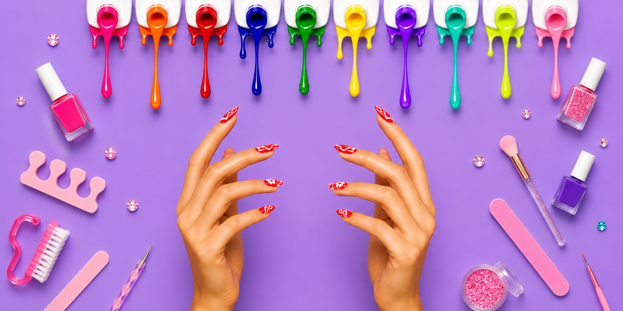 Nail Charm studio banner with creative nail art and salon tools